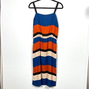 Allison Joy Blue and Orange Striped Midi Dress size small